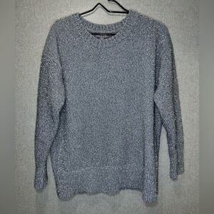 J. Crew Silver Metallic And Gray Brushed Yarn Crew Neck Sweater Party Size S